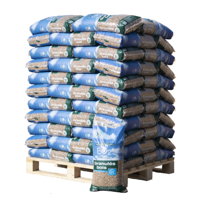 Granulés de bois EO2, palette de 66 sacs de 15kg – Image 1